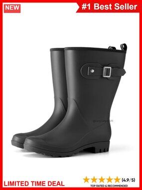 HISEA Waterproof PVC Rain Boots Mid-Calf Garden Shoes